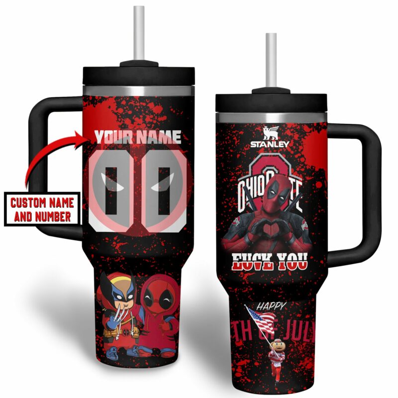 Ohio State Buckeyes NCAA Custom Stanley Quencher 40oz Stainless Steel Tumbler With Handle - Threewoofs - Image 2