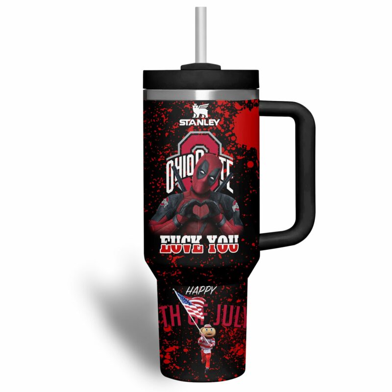 Ohio State Buckeyes NCAA Custom Stanley Quencher 40oz Stainless Steel Tumbler With Handle - Threewoofs - Image 4