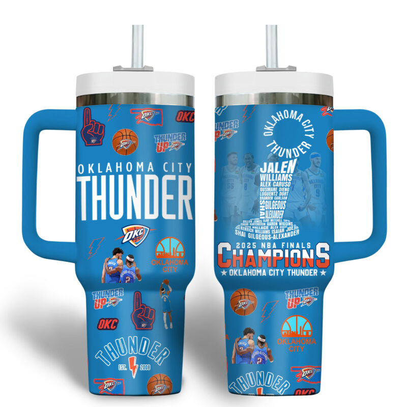 Oklahoma City Thunder NBA Custom Stanley Quencher 40oz Stainless Steel Tumbler With Handle - Threewoofs - Image 2