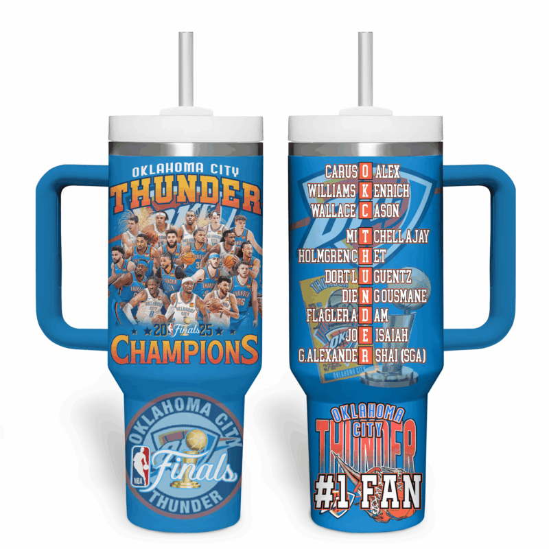 Oklahoma City Thunder NBA Custom Stanley Quencher 40oz Stainless Steel Tumbler With Handle - Threewoofs - Image 2