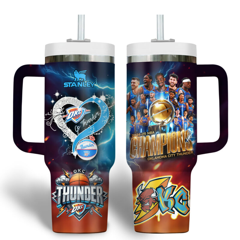 Oklahoma City Thunder NBA Custom Stanley Quencher 40oz Stainless Steel Tumbler With Handle - Threewoofs - Image 2