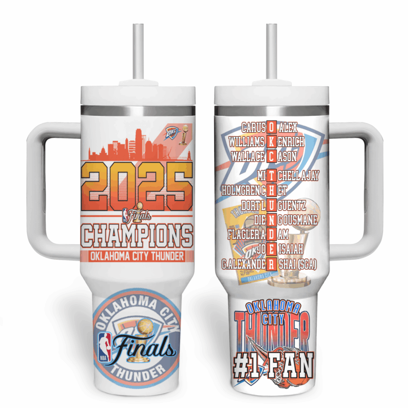Oklahoma City Thunder NBA Custom Stanley Quencher 40oz Stainless Steel Tumbler With Handle - Threewoofs - Image 2