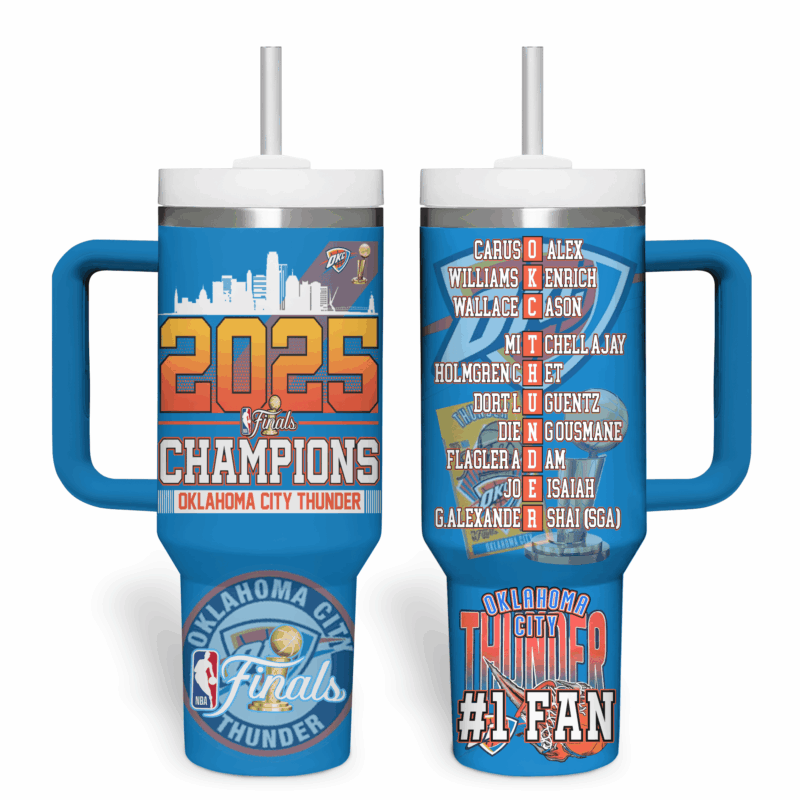 Oklahoma City Thunder NBA Custom Stanley Quencher 40oz Stainless Steel Tumbler With Handle - Threewoofs - Image 2
