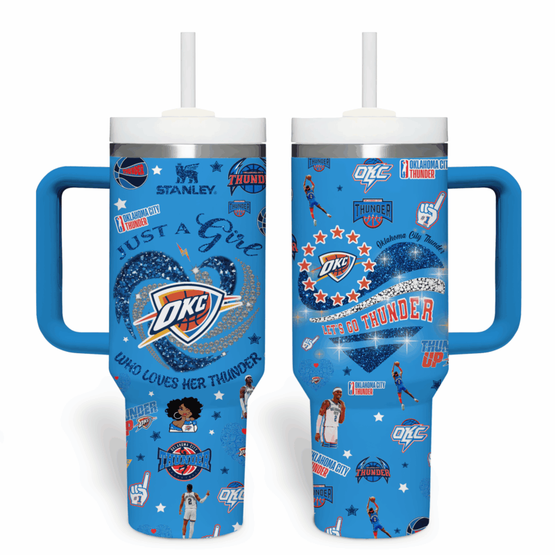 Oklahoma City Thunder NBA Custom Stanley Quencher 40oz Stainless Steel Tumbler With Handle - Threewoofs
