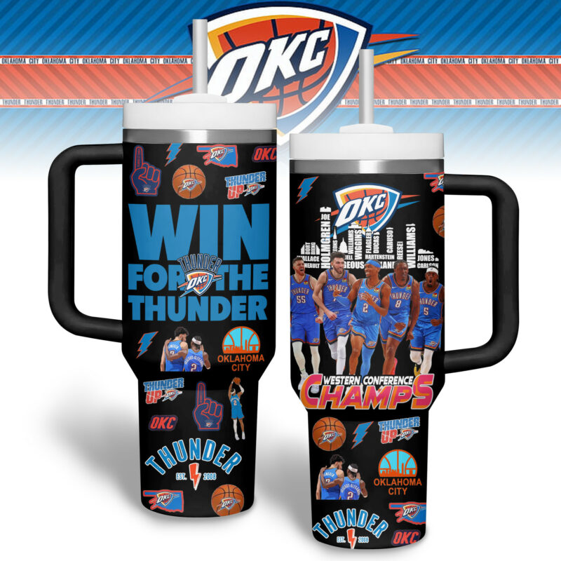 Oklahoma City Thunder NBA Custom Stanley Quencher 40oz Stainless Steel Tumbler With Handle - Threewoofs