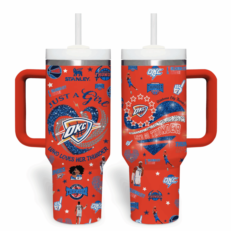 Oklahoma City Thunder NBA Custom Stanley Quencher 40oz Stainless Steel Tumbler With Handle - Threewoofs