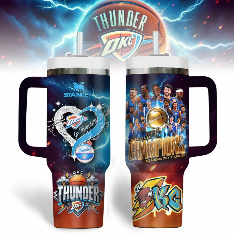 Oklahoma City Thunder NBA Custom Stanley Quencher 40oz Stainless Steel Tumbler With Handle - Threewoofs