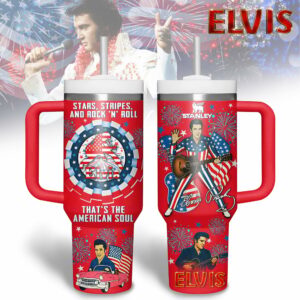 Elvis Presley Music Custom Stanley Quencher 40oz Stainless Steel Tumbler With Handle - Threewoofs