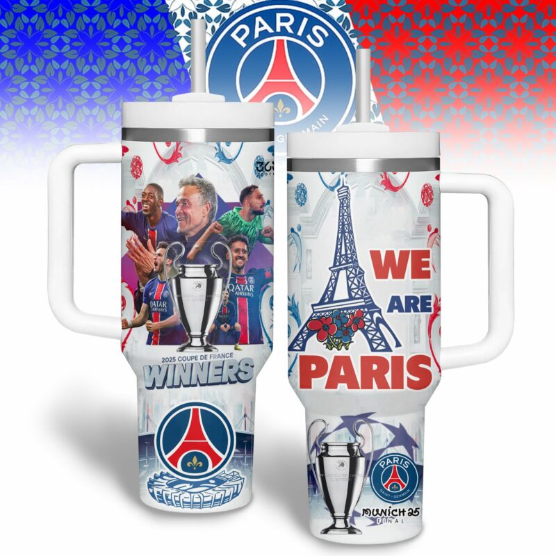 Paris Saint-Germain F.C. Sports Custom Stanley Quencher 40oz Stainless Steel Tumbler With Handle - Threewoofs