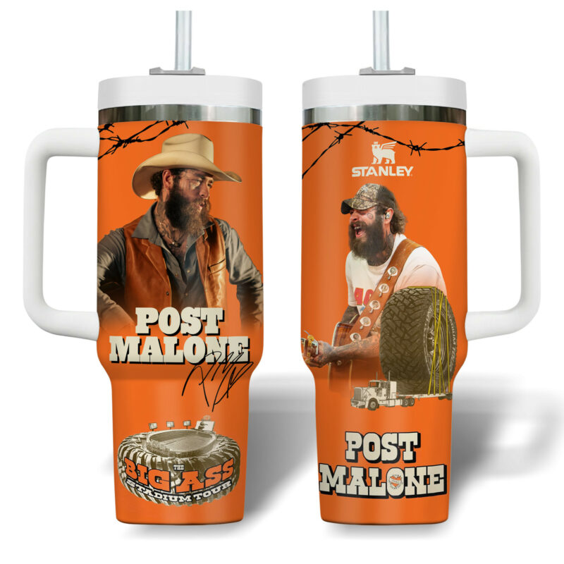 Post Malone Music Custom Stanley Quencher 40oz Stainless Steel Tumbler With Handle - Threewoofs - Image 2
