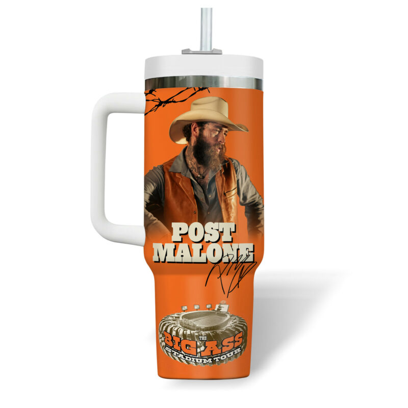 Post Malone Music Custom Stanley Quencher 40oz Stainless Steel Tumbler With Handle - Threewoofs - Image 3