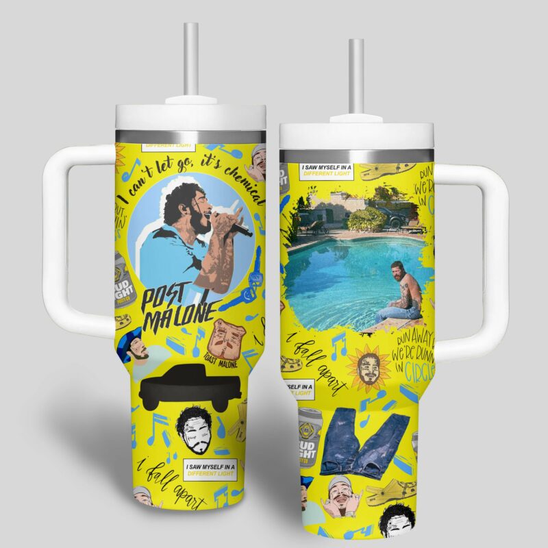 Post Malone Music Custom Stanley Quencher 40oz Stainless Steel Tumbler With Handle - Threewoofs - Image 2