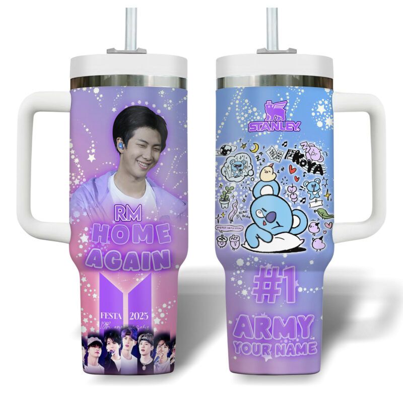 RM BTS Music Custom Stanley Quencher 40oz Stainless Steel Tumbler With Handle - Threewoofs - Image 2