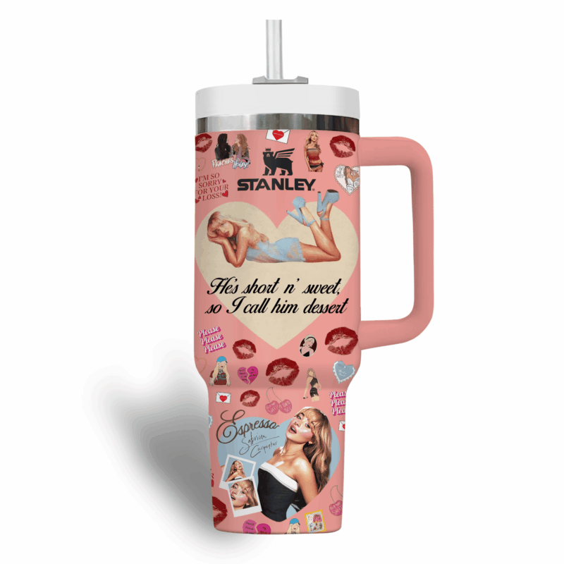 Sabrina Carpenter Music Custom Stanley Quencher 40oz Stainless Steel Tumbler With Handle - Threewoofs - Image 3