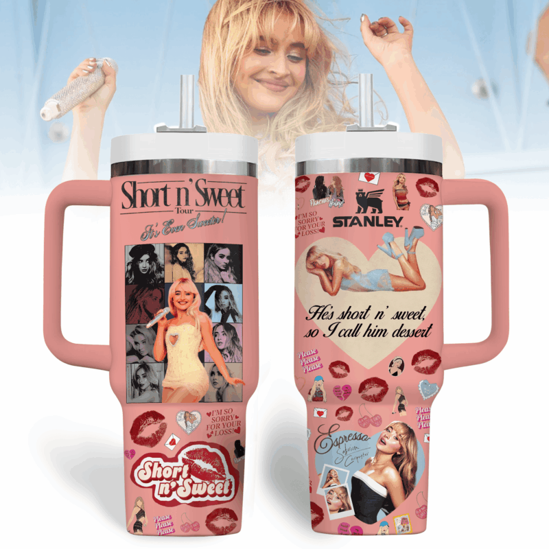 Sabrina Carpenter Music Custom Stanley Quencher 40oz Stainless Steel Tumbler With Handle - Threewoofs