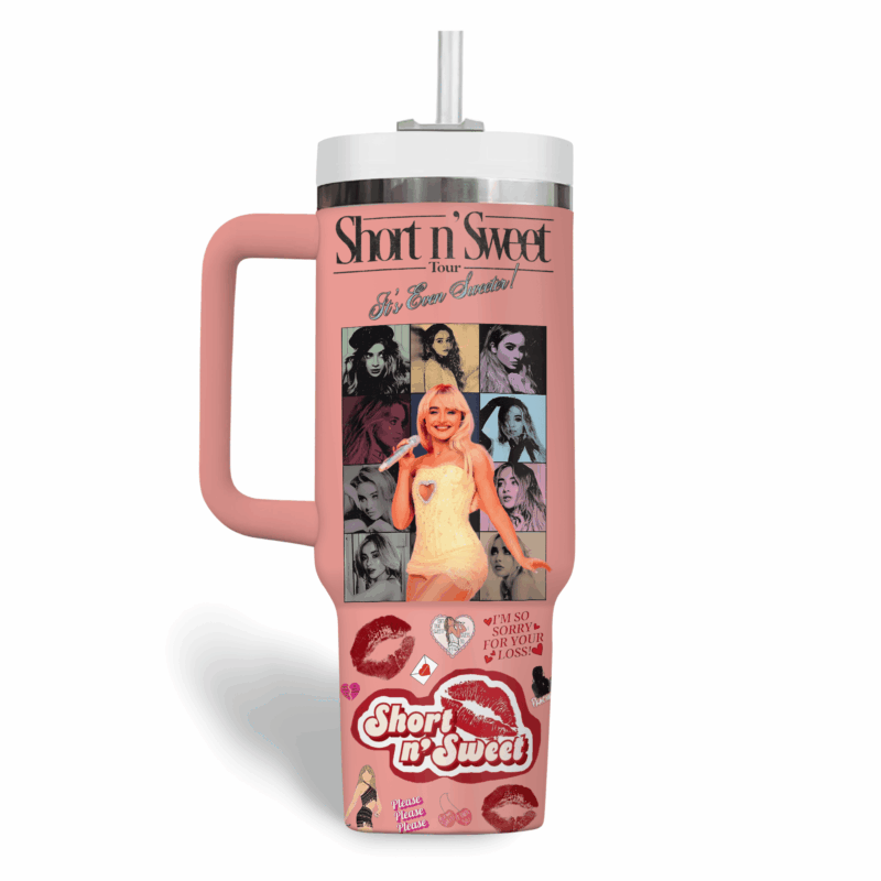 Sabrina Carpenter Music Custom Stanley Quencher 40oz Stainless Steel Tumbler With Handle - Threewoofs - Image 4