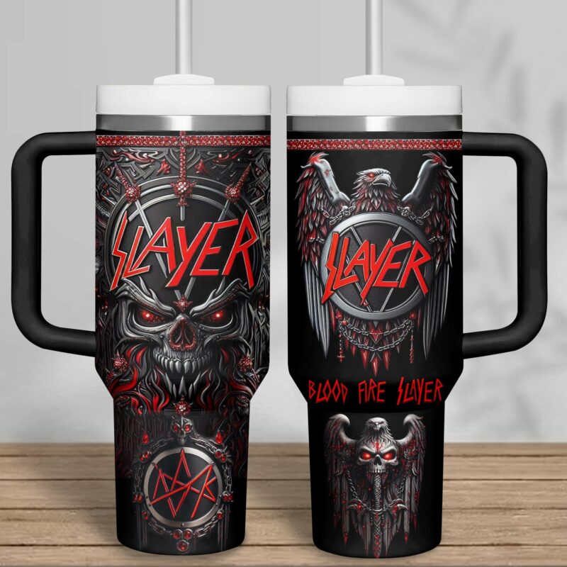 Slayer Music Custom Stanley Quencher 40oz Stainless Steel Tumbler With Handle - Threewoofs - Image 3