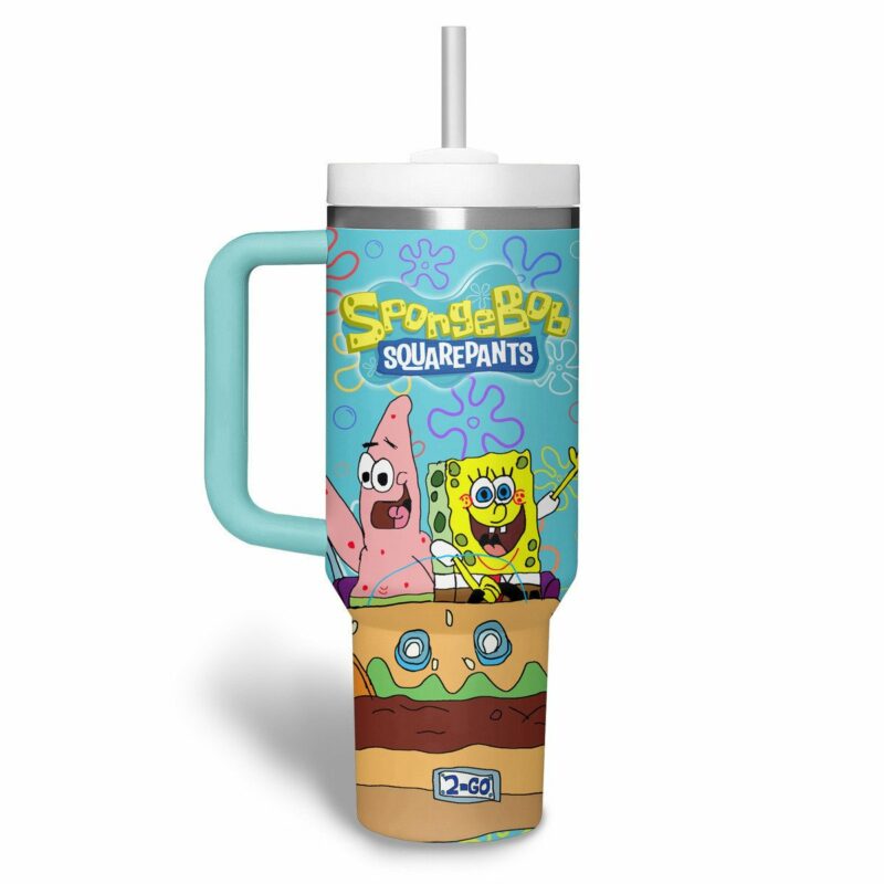 SpongeBob SquarePants Cartoon Custom Stanley Quencher 40oz Stainless Steel Tumbler With Handle - Threewoofs - Image 2