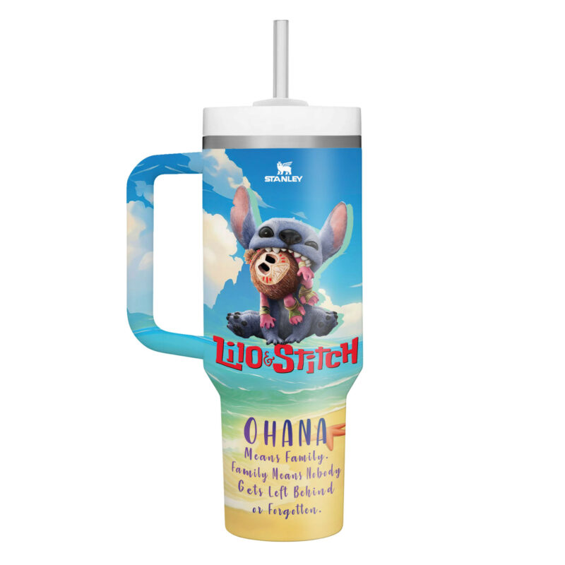 Stitch Cartoon Custom Stanley Quencher 40oz Stainless Steel Tumbler With Handle - Threewoofs - Image 3