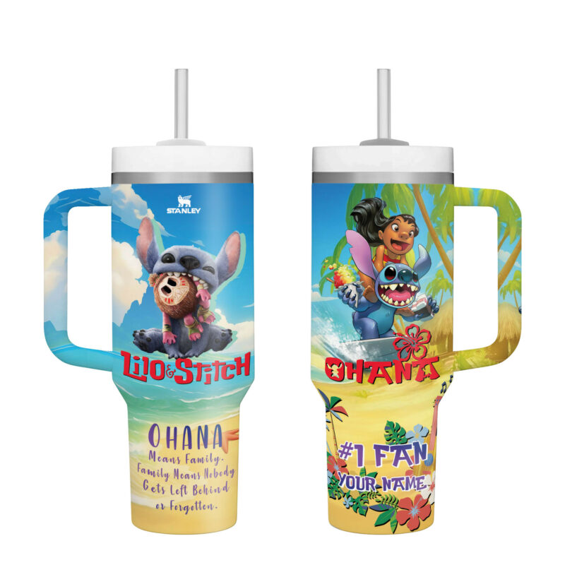 Stitch Cartoon Custom Stanley Quencher 40oz Stainless Steel Tumbler With Handle - Threewoofs - Image 2