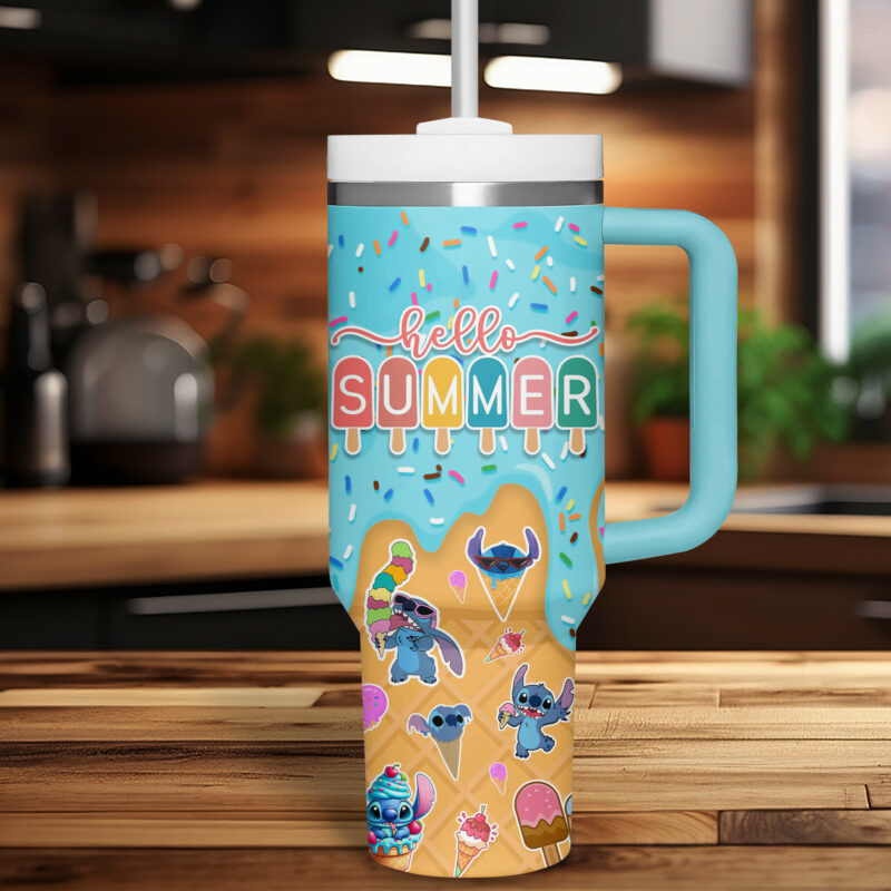 Stitch Cartoon Custom Stanley Quencher 40oz Stainless Steel Tumbler With Handle - Threewoofs - Image 4