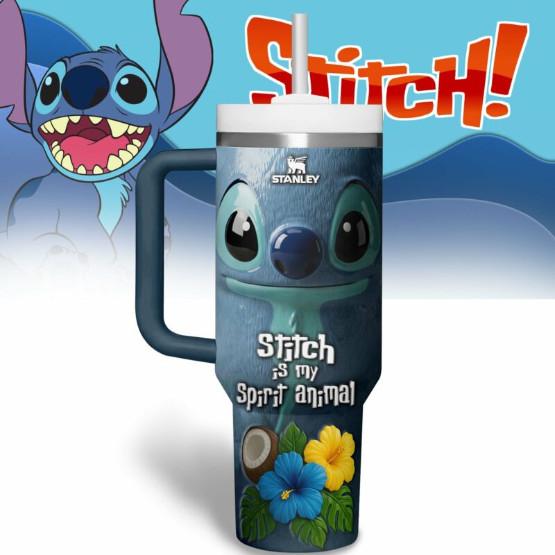 Stitch Cartoon Custom Stanley Quencher 40oz Stainless Steel Tumbler With Handle - Threewoofs
