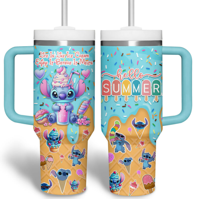 Stitch Cartoon Custom Stanley Quencher 40oz Stainless Steel Tumbler With Handle - Threewoofs - Image 2