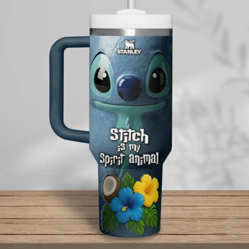 Stitch Cartoon Custom Stanley Quencher 40oz Stainless Steel Tumbler With Handle - Threewoofs - Image 2