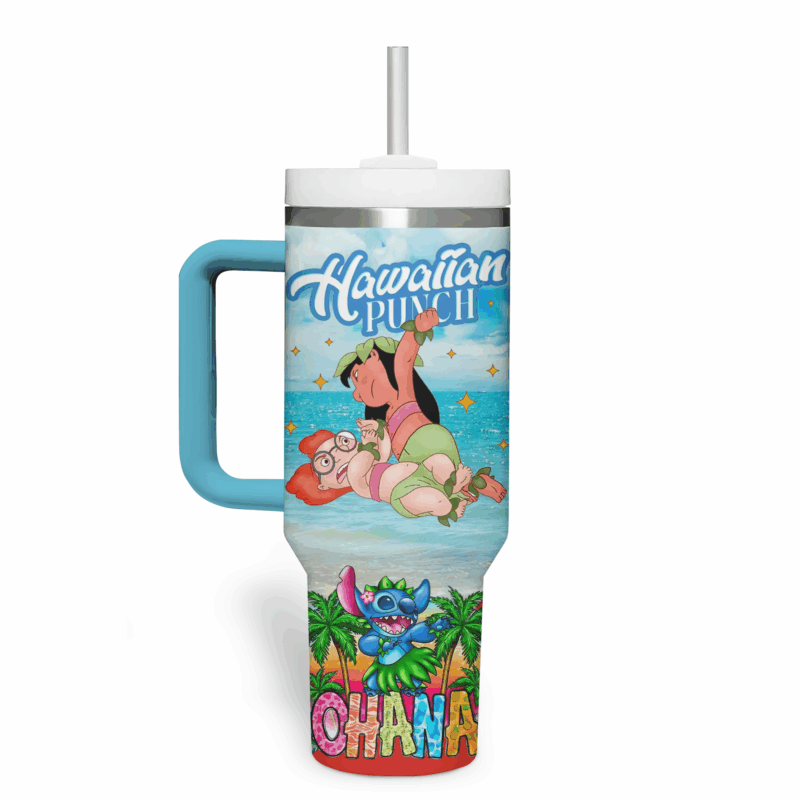 Stitch Cartoon Custom Stanley Quencher 40oz Stainless Steel Tumbler With Handle - Threewoofs - Image 4