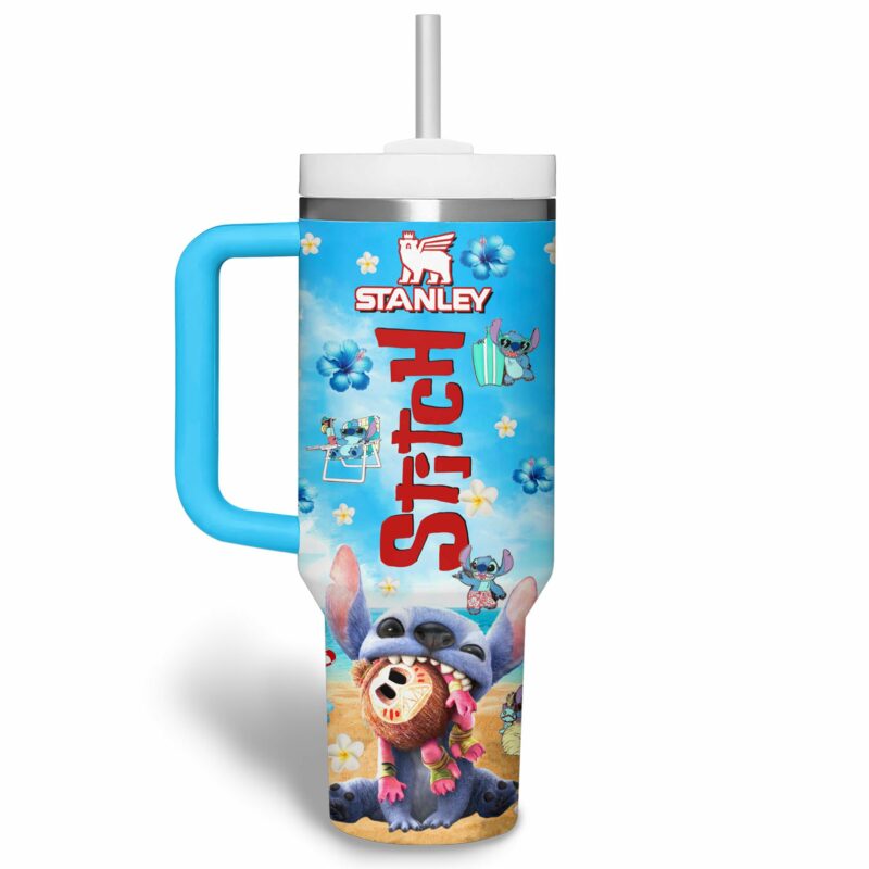 Stitch Cartoon Custom Stanley Quencher 40oz Stainless Steel Tumbler With Handle - Threewoofs - Image 3
