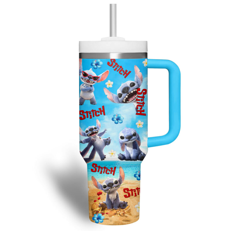 Stitch Cartoon Custom Stanley Quencher 40oz Stainless Steel Tumbler With Handle - Threewoofs - Image 4