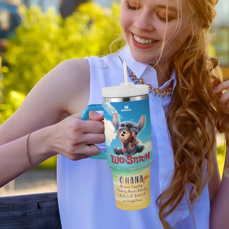 Stitch Cartoon Custom Stanley Quencher 40oz Stainless Steel Tumbler With Handle - Threewoofs - Image 4