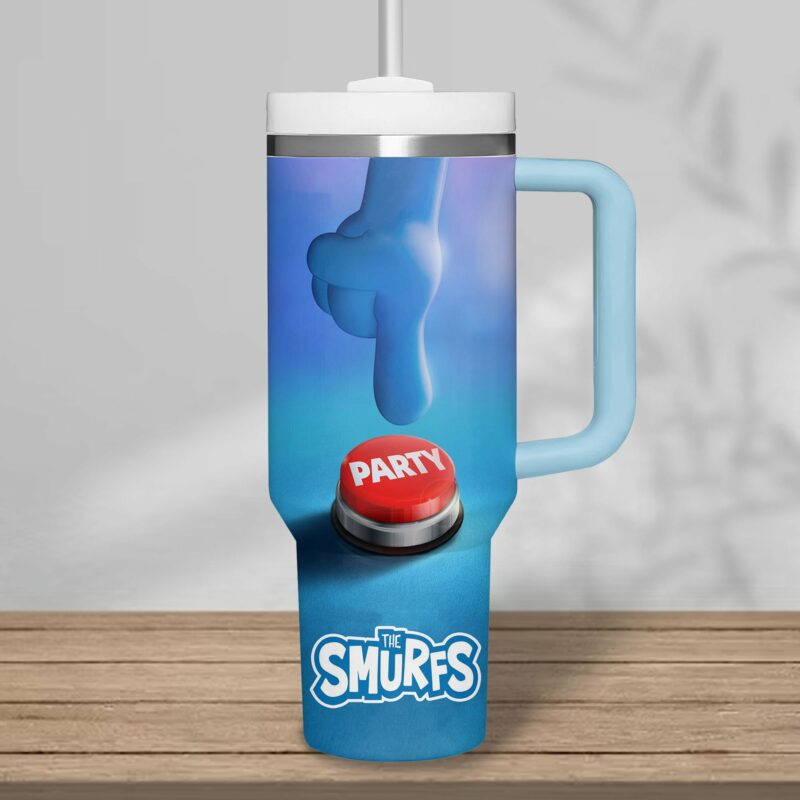 The Smurfs Cartoon Custom Stanley Quencher 40oz Stainless Steel Tumbler With Handle - Threewoofs - Image 4