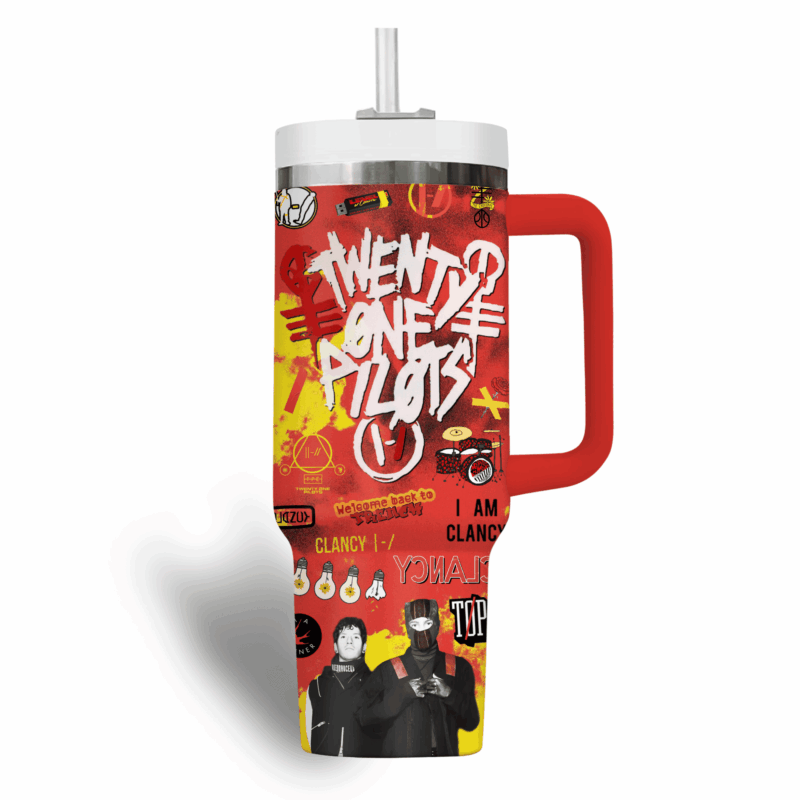 Twenty One Pilots Music Custom Stanley Quencher 40oz Stainless Steel Tumbler With Handle - Threewoofs - Image 4