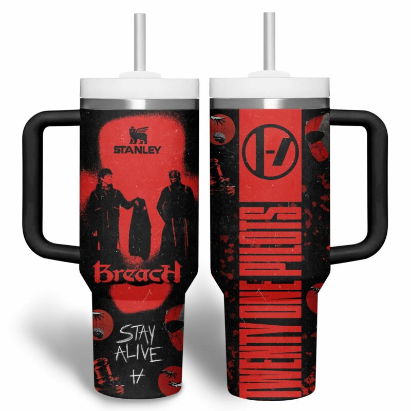 Twenty One Pilots Music Custom Stanley Quencher 40oz Stainless Steel Tumbler With Handle - Threewoofs - Image 2