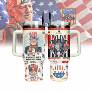 Willie Nelson x Independence Day Music Custom Stanley Quencher 40oz Stainless Steel Tumbler With Handle - Threewoofs