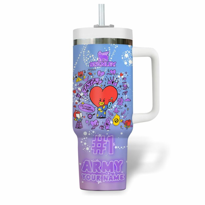 V BTS Music Custom Stanley Quencher 40oz Stainless Steel Tumbler With Handle - Threewoofs - Image 2