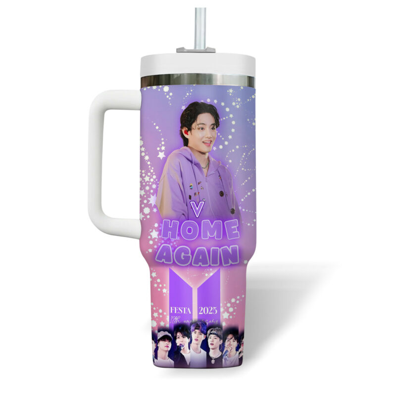 V BTS Music Custom Stanley Quencher 40oz Stainless Steel Tumbler With Handle - Threewoofs - Image 3