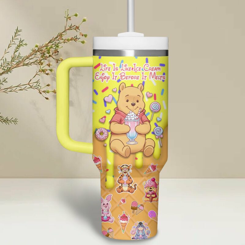 Winnie The Pooh Cartoon Custom Stanley Quencher 40oz Stainless Steel Tumbler With Handle - Threewoofs - Image 3
