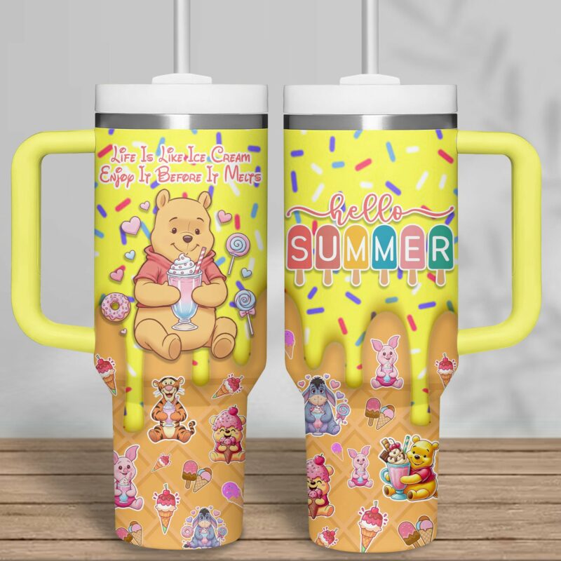 Winnie The Pooh Cartoon Custom Stanley Quencher 40oz Stainless Steel Tumbler With Handle - Threewoofs - Image 2