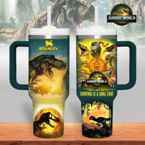 Jurassic World Movies Custom Stanley Quencher 40oz Stainless Steel Tumbler With Handle - Threewoofs