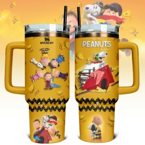 Snoopy Cartoon Custom Stanley Quencher 40oz Stainless Steel Tumbler With Handle - Threewoofs