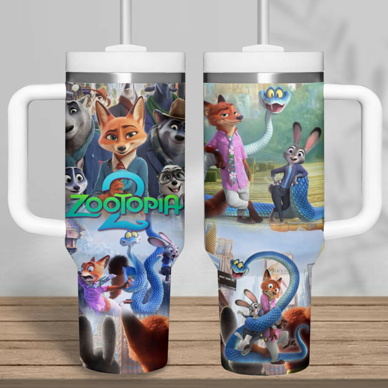 Zootopia Cartoon Custom Stanley Quencher 40oz Stainless Steel Tumbler With Handle - Threewoofs - Image 4