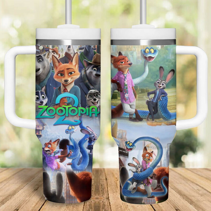 Zootopia Cartoon Custom Stanley Quencher 40oz Stainless Steel Tumbler With Handle - Threewoofs - Image 2