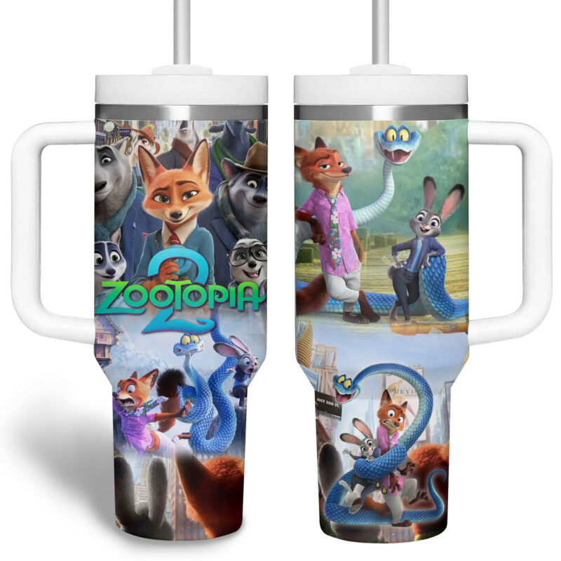 Zootopia Cartoon Custom Stanley Quencher 40oz Stainless Steel Tumbler With Handle - Threewoofs - Image 3