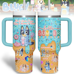 Bluey Cartoon Custom Stanley Quencher 40oz Stainless Steel Tumbler With Handle - Threewoofs