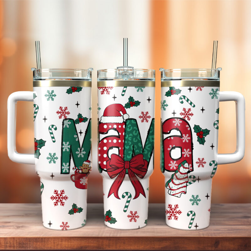 Mama Christmas Custom Stanley Quencher 40oz Stainless Steel Tumbler With Handle - Threewoofs