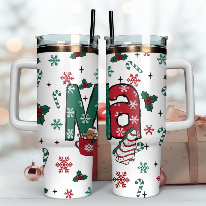 Mama Christmas Custom Stanley Quencher 40oz Stainless Steel Tumbler With Handle - Threewoofs - Image 4