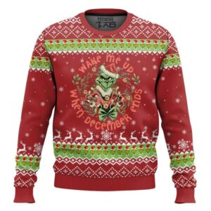 ?Wake Me Up When December Ends? Grinch Ugly Christmas Sweater, Grinch Holiday Sweater