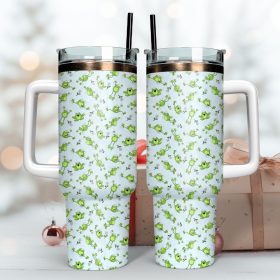 Cute Frog Artwork Custom Stanley Quencher 40oz Stainless Steel Tumbler With Handle - Threewoofs